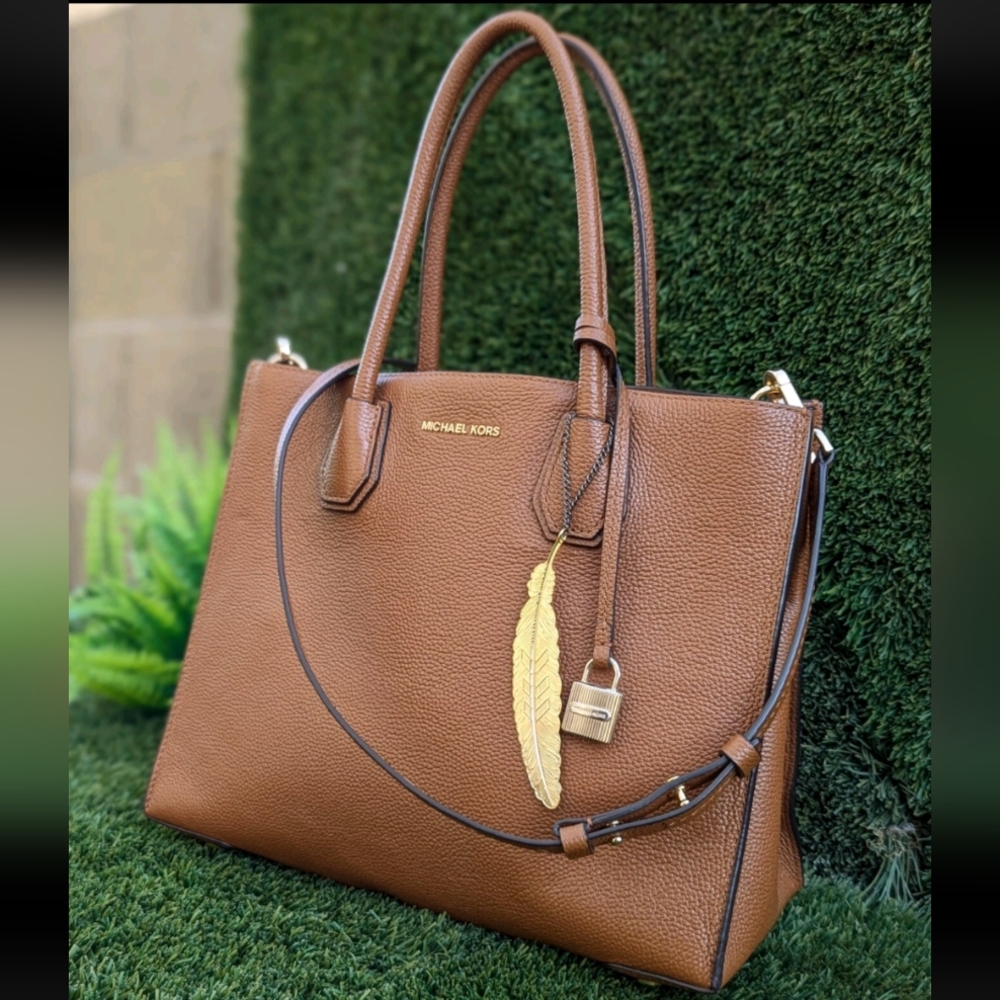 Michael Kors Studio Mercer LRG LEATHER Accordion Tote Acorn Brown Satchel PURSE